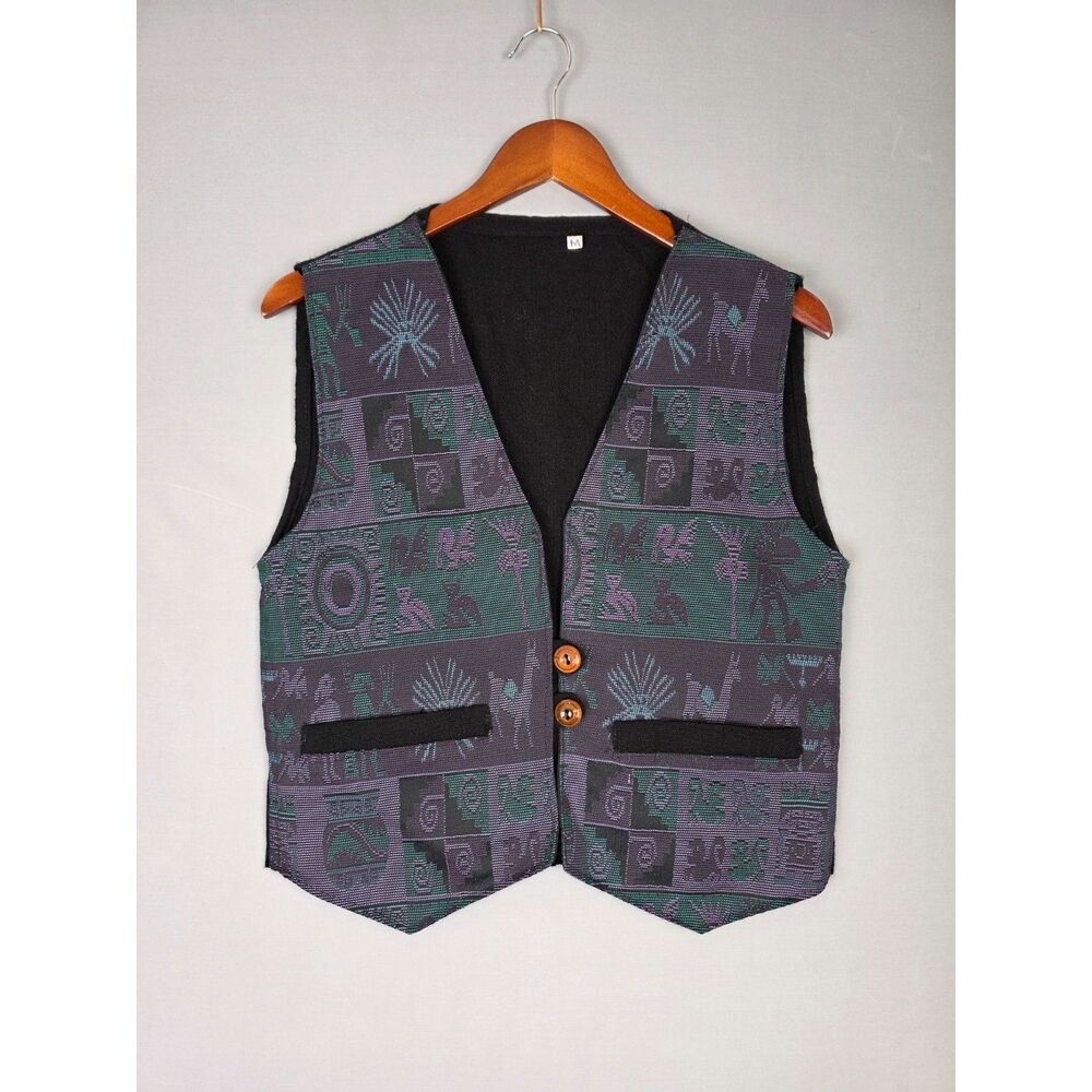 Andes Peru Bolivia Handmade Men's Vest Medium Green Purple